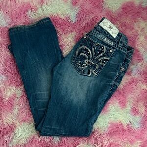 Miss Me Dark Blue Boot Cut Jeans with Embellished Pocket